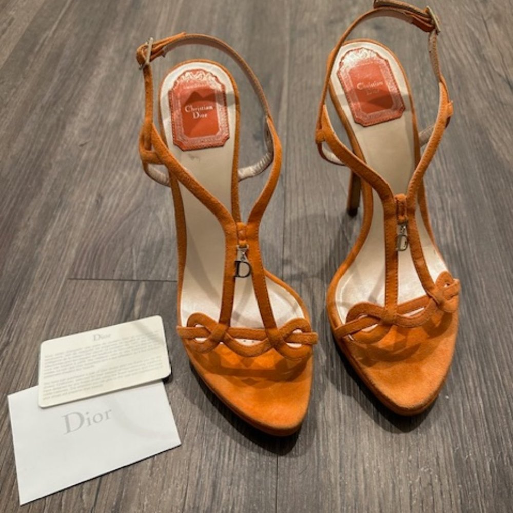 Dior Orange Suede Platform Sandals